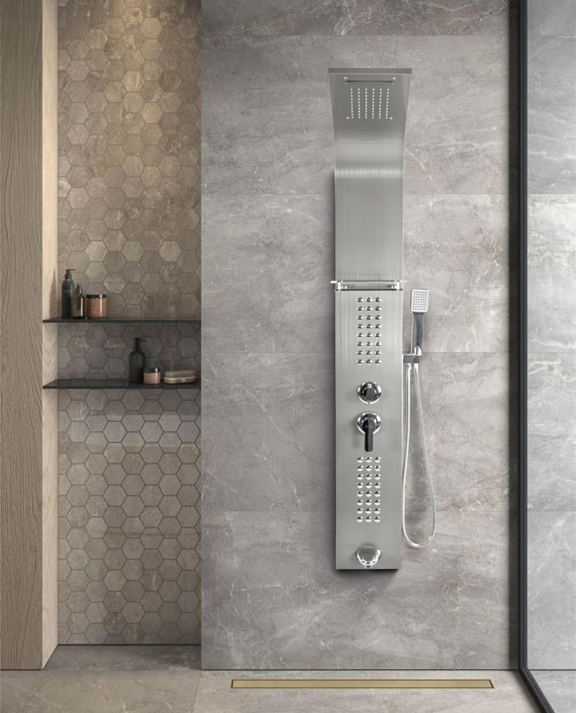 Rain Shower Panel Hydromassage Shelf Set Nickel-Plated Column
