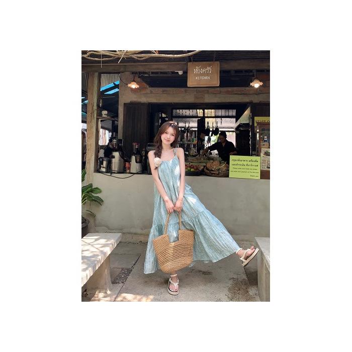 

Летнее платье с подтяжками на бретельках 2025: Нежная, свободная юбка А-силуэта для нового праздничного стиля S мятный зеленый