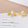Banyan Tree S925 Silver Bee Zircon Pearl Earrings - Cute Animal Design for Spring/Summer