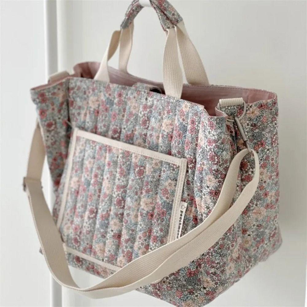 Portable Floral Printing Mummy Baby Bag Multifunctional Large Capacity Storage Bag Cotton Lightweight Crossbody Bag Baby Care