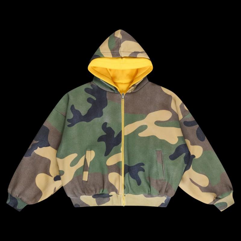 Womens Reversible Camo Hooded Zip-Up Oversized Sweatshirt Long Sleeve Streetwear Top