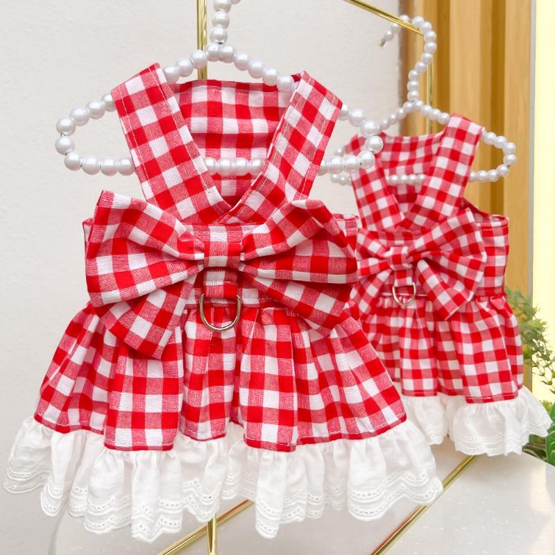 Pet Dog, Cat, Plaid Skirt, Cat Chest and Shoulder Strap, Teddy Bichon Frise Dog Fighting Clothes