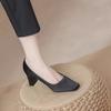 French niche design temperament celebrity high heels autumn new thick heel nude satin commuter shoes