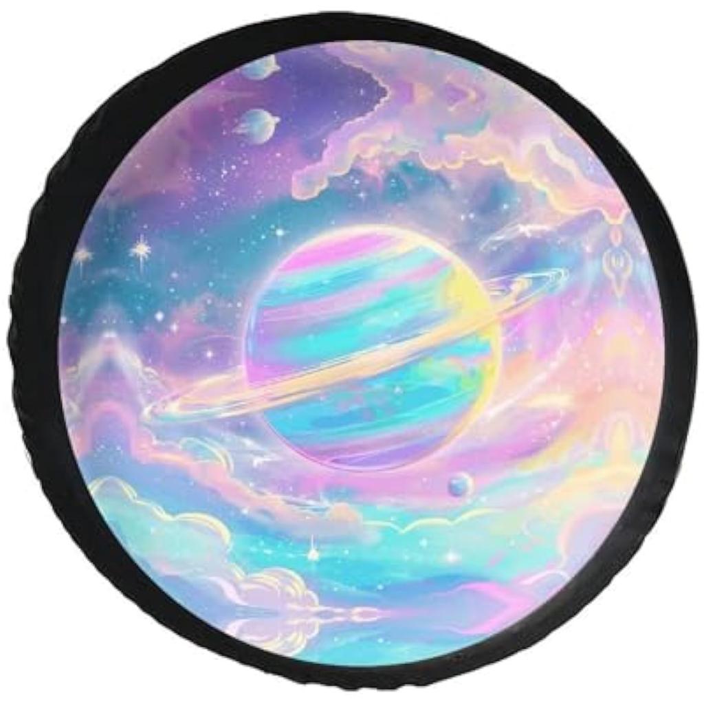 Pastel Galaxy Planet Spare Tire Cover Rainbow Cosmic Art Durable Vinyl SUV Trailer Protector
