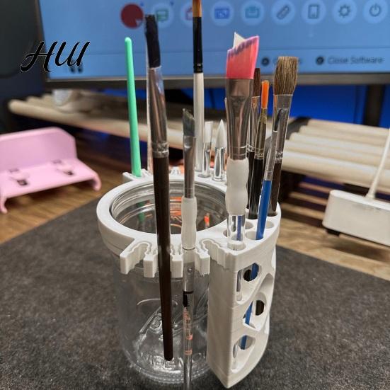 Brush Holder Rack Mason Jar Paintbrush Holder, 2 in 1 Rinse Cup Lid And Drying Elastic Card Slot Stand, Slots for Art Brushes, Rust-Free Pen Fits Wide