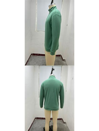 New Men's Autumn V-Neck Long Sleeve Plush Zipper Casual Polo Shirt