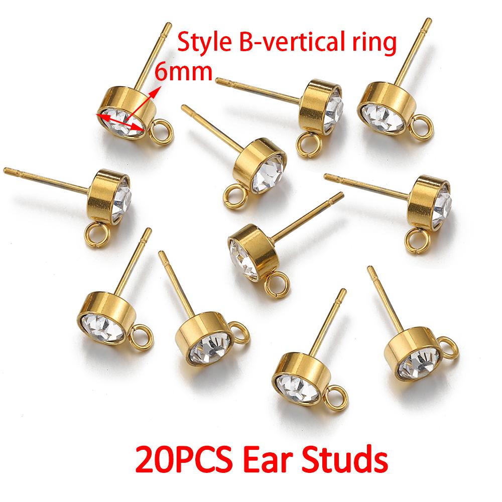 100pcs/20pcs 4mm Stainless Steel Ear Studs Rhinestone Earring Posts with Loop Rings for Earrings Jewelry Making DIY Wholesale