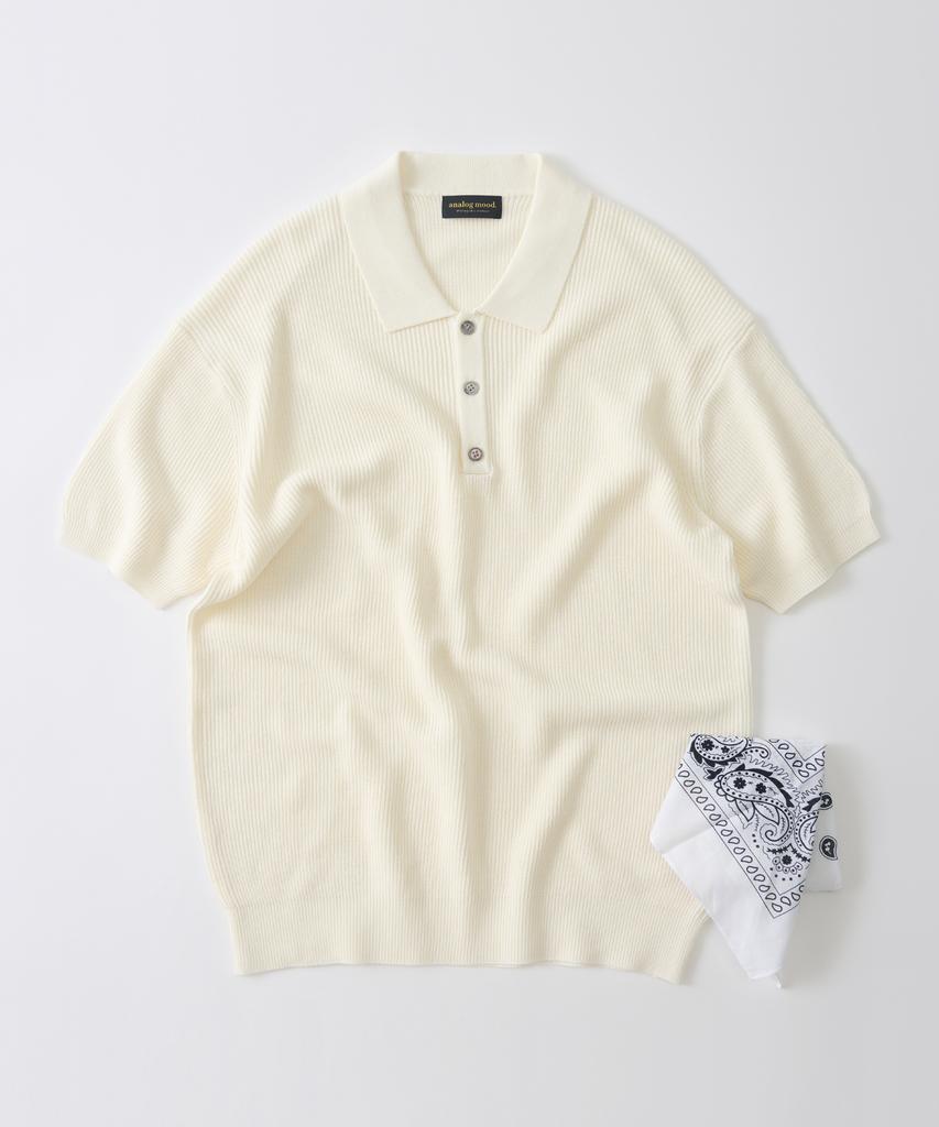 ANALOG MOOD Hacci Button-Up Collar Short Sleeve Knit (Ivory)