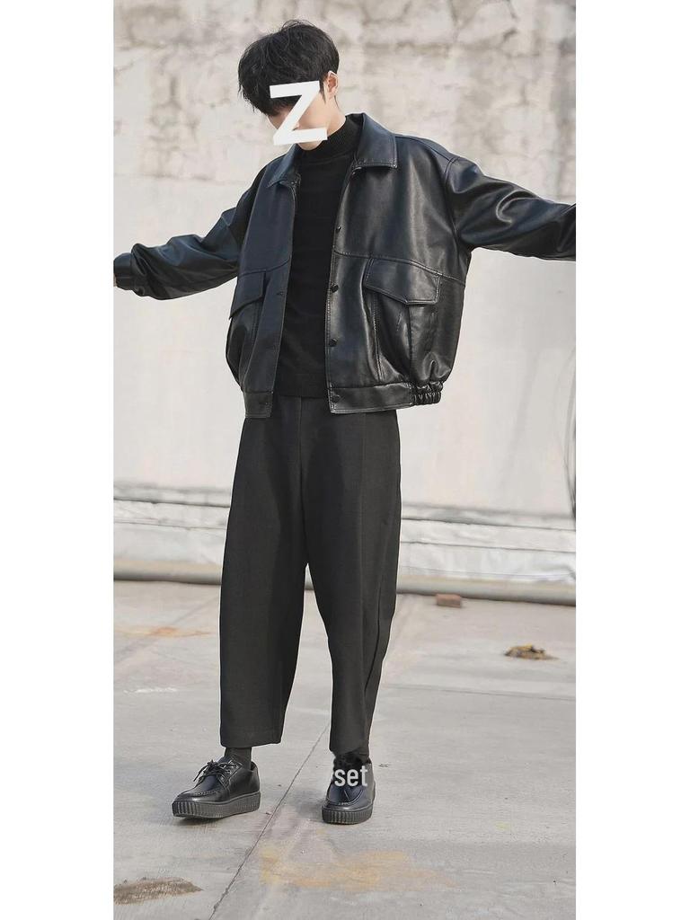 Korean Style Trendy Men's Loose Leather Motorcycle Jacket - Pilot Design for Spring and Autumn