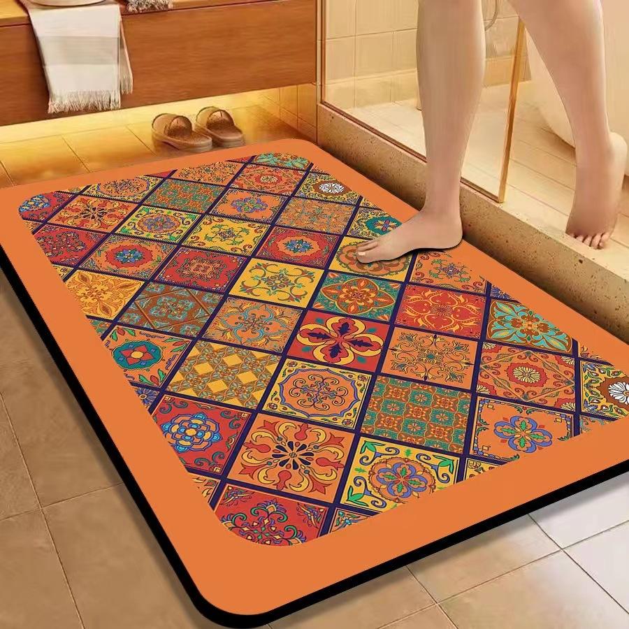 American Flower Diatom Mud Floor Mat, Bathroom Non-Slip And Dirt-Resistant Absorbent Floor Mat, Toilet Quick-Drying And Easy To Take Care Of