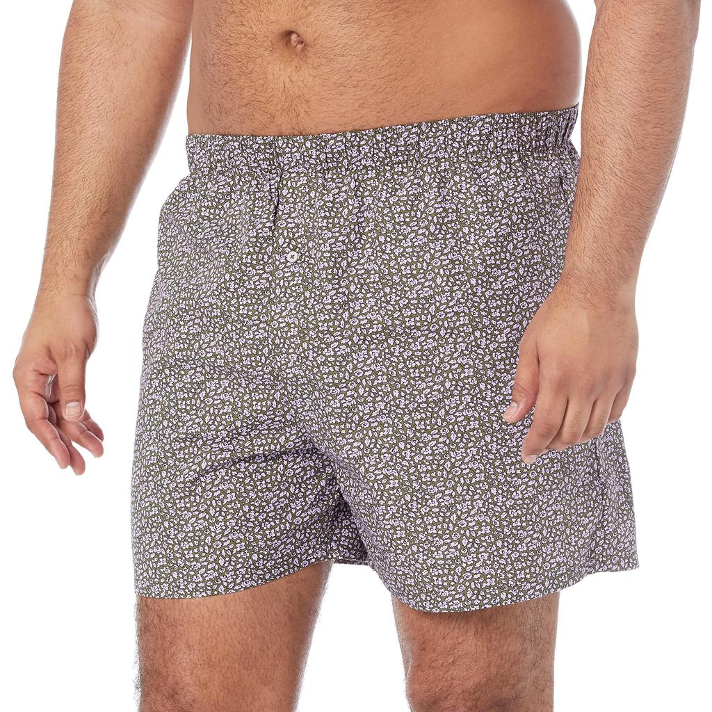 Amazon Essentials 5-Pack Men's Woven Cotton Boxer Briefs/Trunks, Arrow Geo/Olive, Ditsy Floral/Checkered, Bright White, White, XS