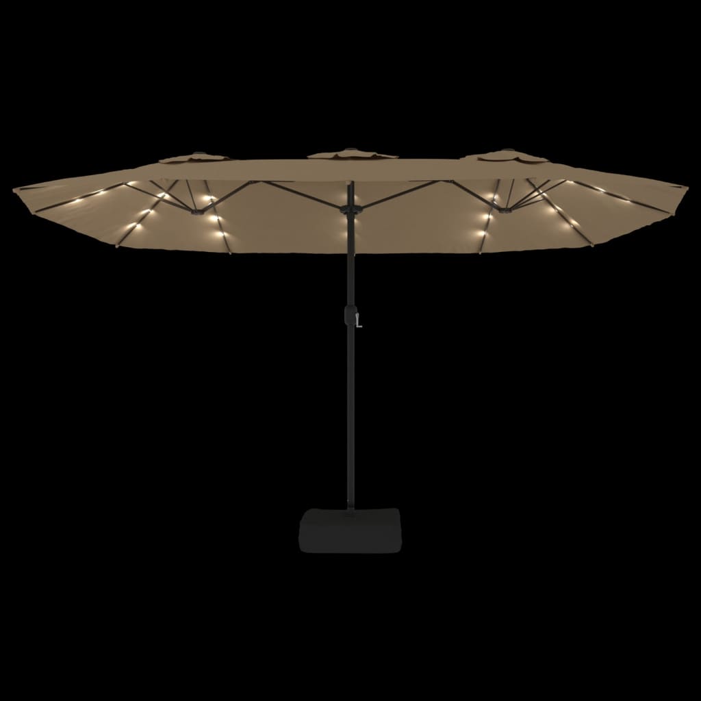 Vidaxl Ombrellone Doppio da Giardino con LED, Colore Taupe, 449X245 Cm