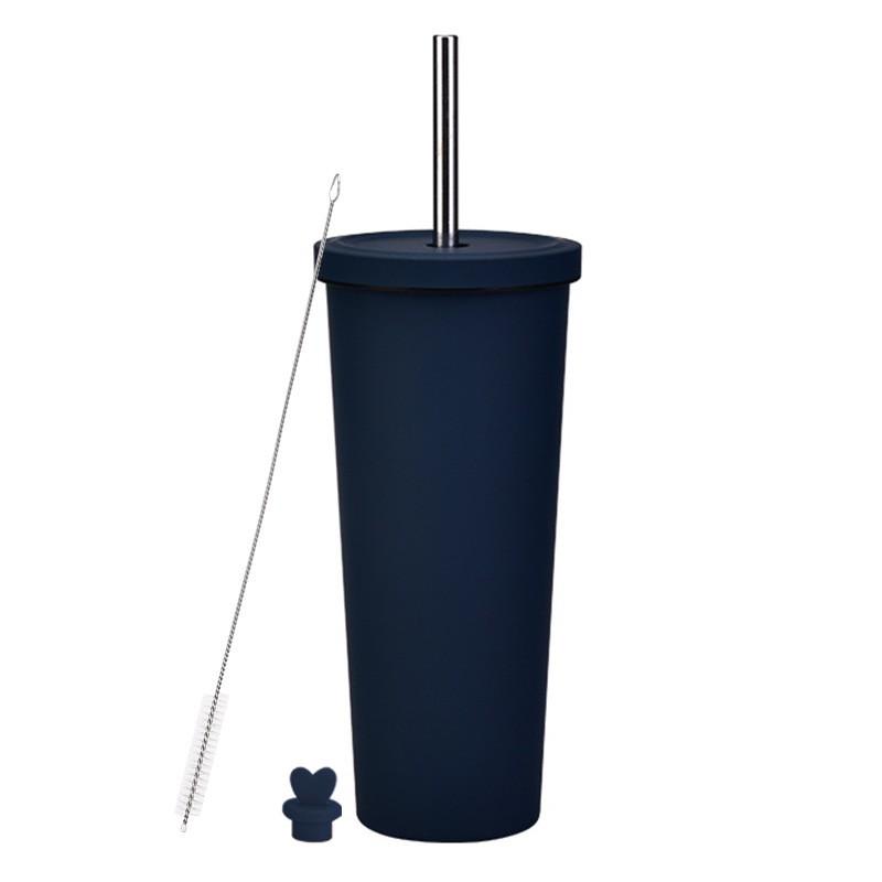 830ml Stainless Steel Insulated Tumbler With Wide Opening Straw Lid Bubble Tea Coffee Water Vacuum Thermos Cup Office