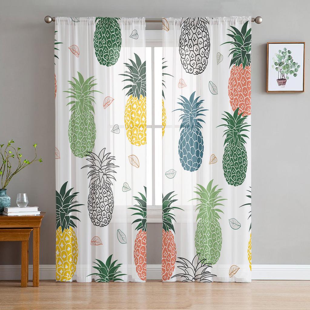 Color Cartoon Pineapple Sheer Curtains for Living Room Decoration Window Curtains for Kitchen Tulle Voile Organza Curtains