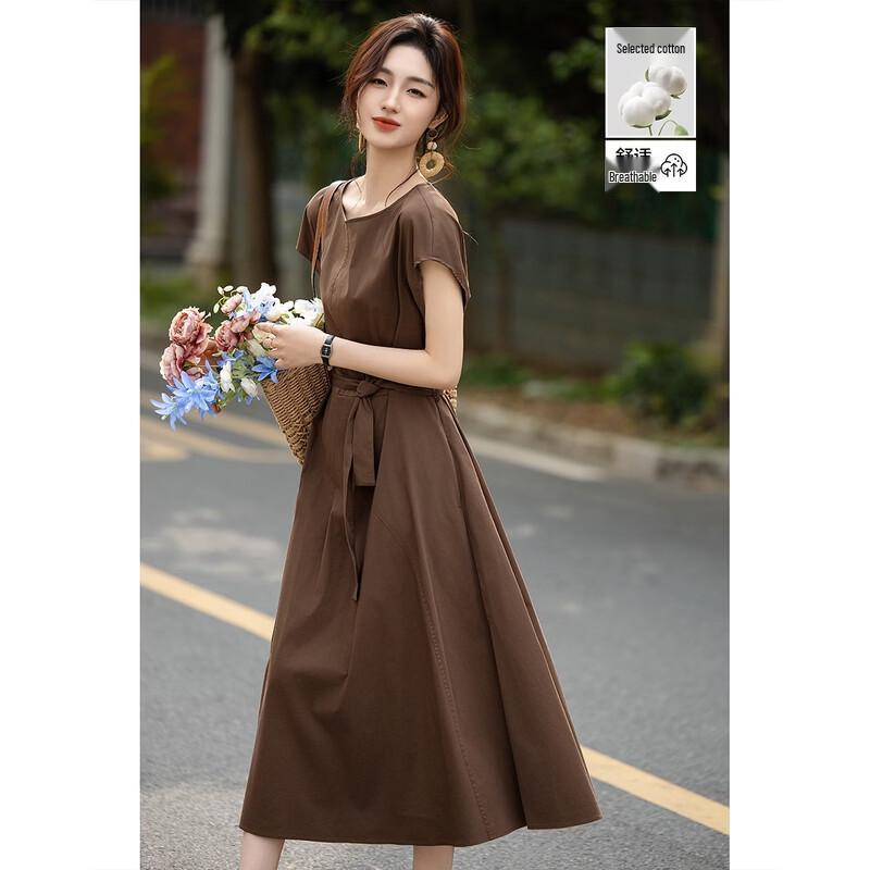 Demana Summer Cotton Blend Waist-Cinching Midi Dress L
