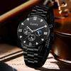 4PC Men's Watch Set Business Trend Black Round Dial Quartz Watch Bracelet Necklace Ring Set Suitable for Daily Clothing Matching