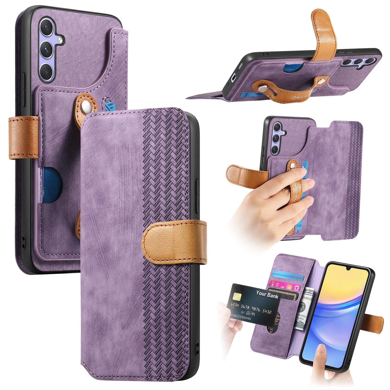 

For Samsung Galaxy A36 5G Case Wallet Retro Leather Phone Cover with Wristband Kickstand Purple