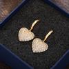 Zircon-Inlaid Love Peach Heart Earrings For Women, Fashionable Temperament Yellow-Gold Jewelry, Popular Daily Elegance