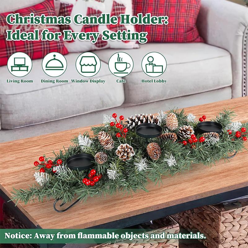 1PC Christmas Candle Holder Table Centerpieces Candle Tray Holiday With 3 Pillar Candle Stands Xmas Artificial Pine Cones Classic