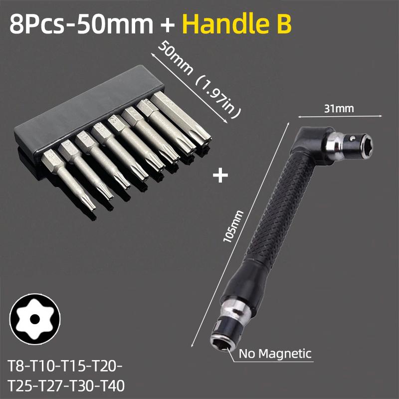 

Набор бит для магнитной отвертки 50 мм, сверла с защитой от несанкционированного доступа, шестигранный хвостовик 1/4 дюйма, отвертка T5-T40, гаечный ключ-трещотка, ручной инструмент