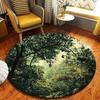 Round Forest Light and Shadow Print Rug Non-slip Floor Mat for Living Room Bedroom Meditation Space Home Decoration