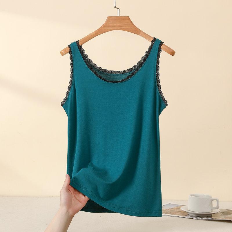 Plus Size L to 4XL Lace O-Neck Tank Tops Women's Lace Trim Camisole Bralette Casual Daily Layering Underwear Sleeveless Tee Tops