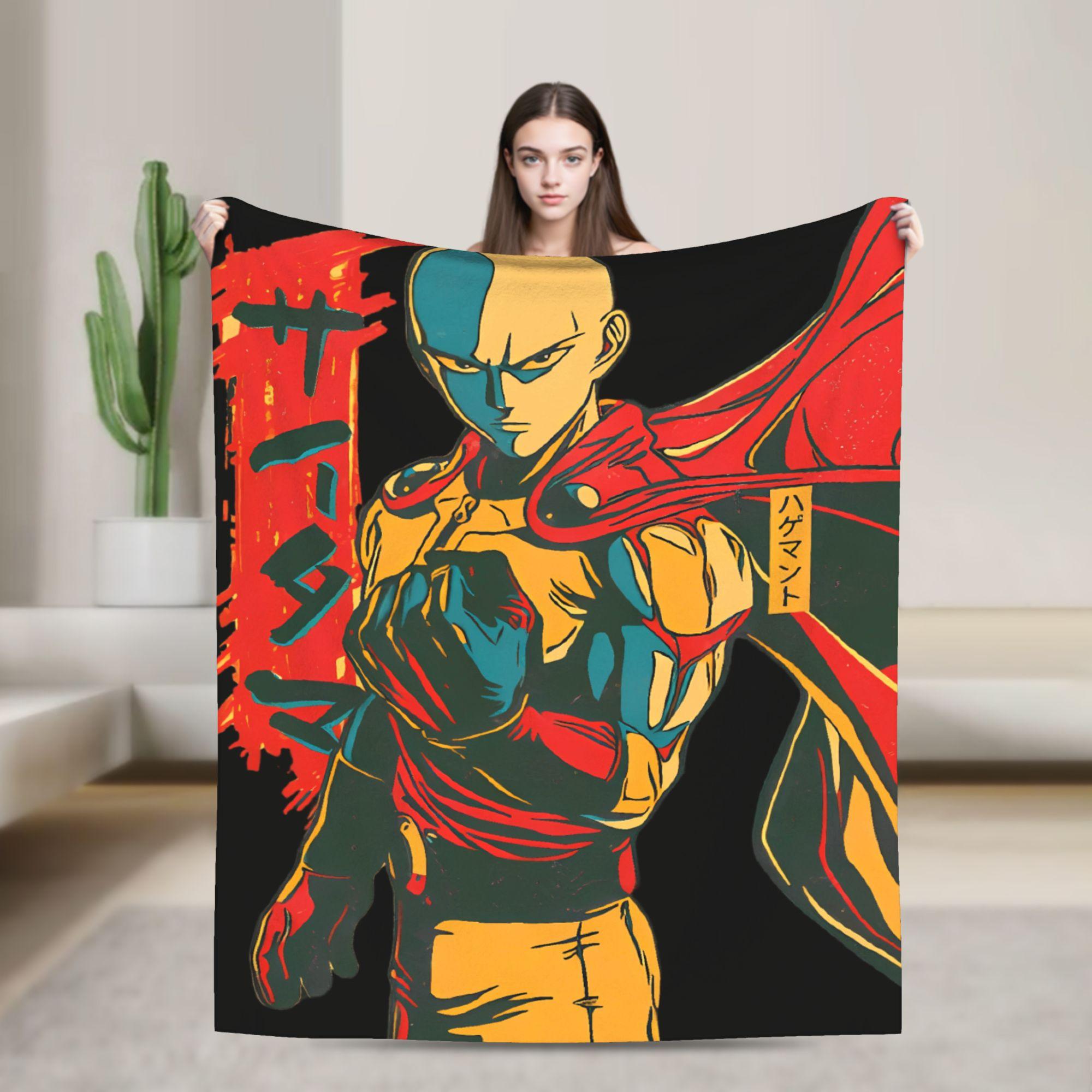 

One Punch Man Saitama Anime Graphic Super Warm Blanket Picnic Plush Bedding Throws Print Flannel Bedspread Sofa Bed Cover 75x90cm
