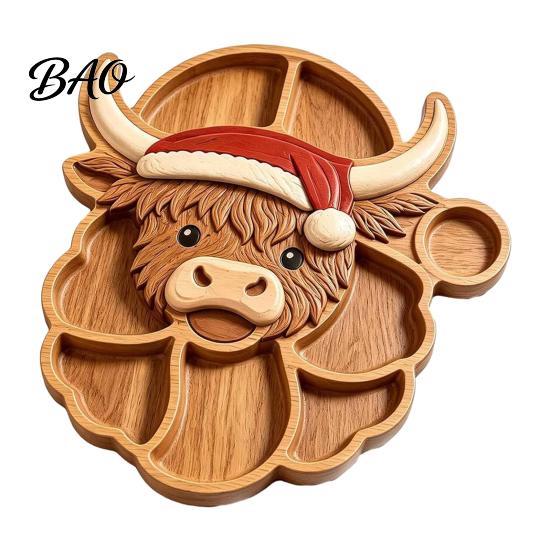 Creative Holiday Gifts for Friends Christmas Tree Serving Platter, Wooden Snack Tray Parties, Multi-Compartment Food Display Elk Design Dessert Plate