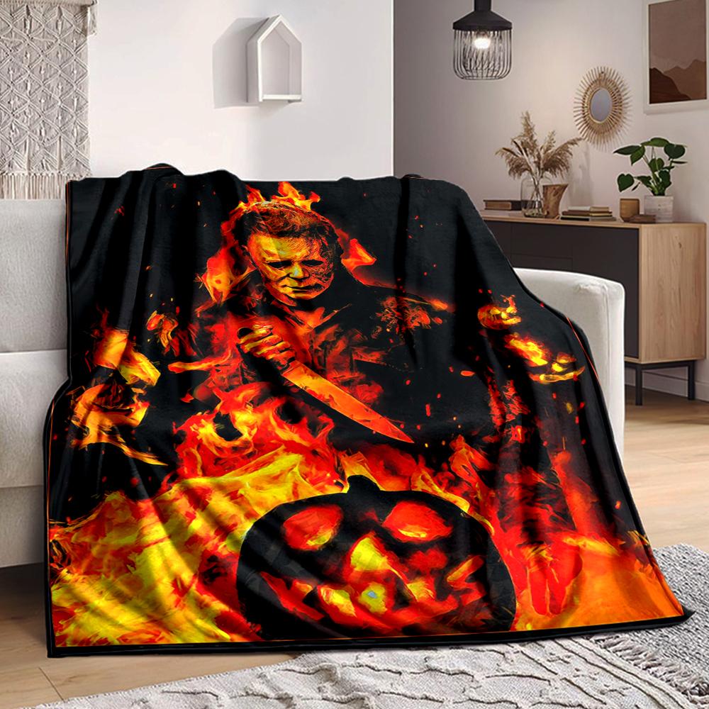 1Pc Halloween Horror Icon Flannel Blanket, Soft And Comfortable, Casual Warm, Camping Travel, Christmas, Halloween Xmas Gift L1544