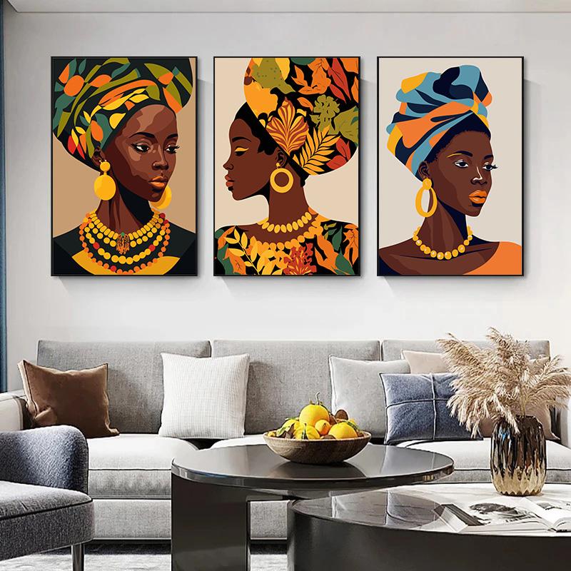 Afrikanische Frau Abstrakte Kunst Leinwandgemälde Afrikanisches Mädchen Afrika Kunst Poster und Drucke Wandkunst Bilder für Wohnzimmerdekor