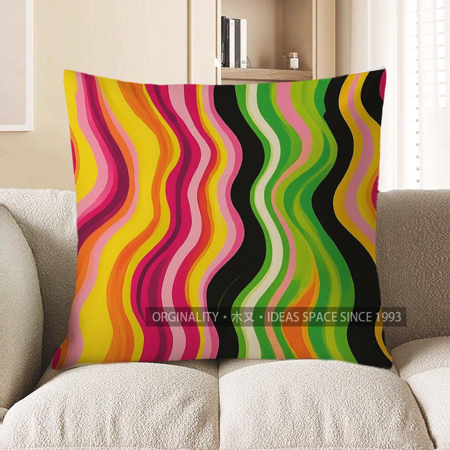 Home Decor Colorful Wavy Lines Pillow for Stylish Decor Pattern Cushion Cover Suitable for Sofa Bedroom Car Pillow Cover