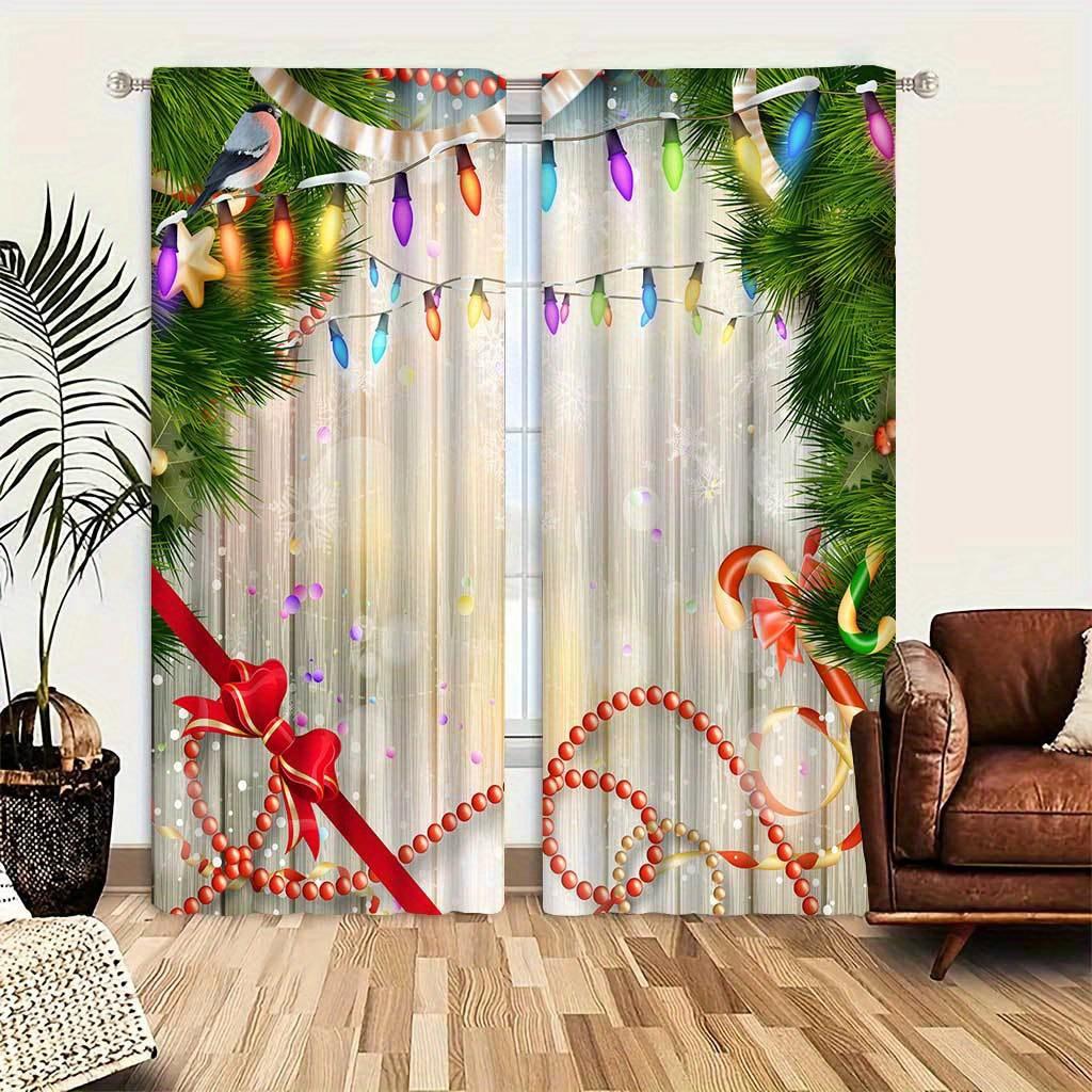 Christmas Tree Snowflake Polyester Drapes Rod Pocket Style Ideal for Easy Hanging Household Decoration Ideal for Bedchamber Office Kitchen