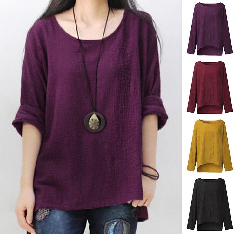 Women's Casual Vintage Cotton Linen Loose Long Sleeve Shirt For Effortless Style