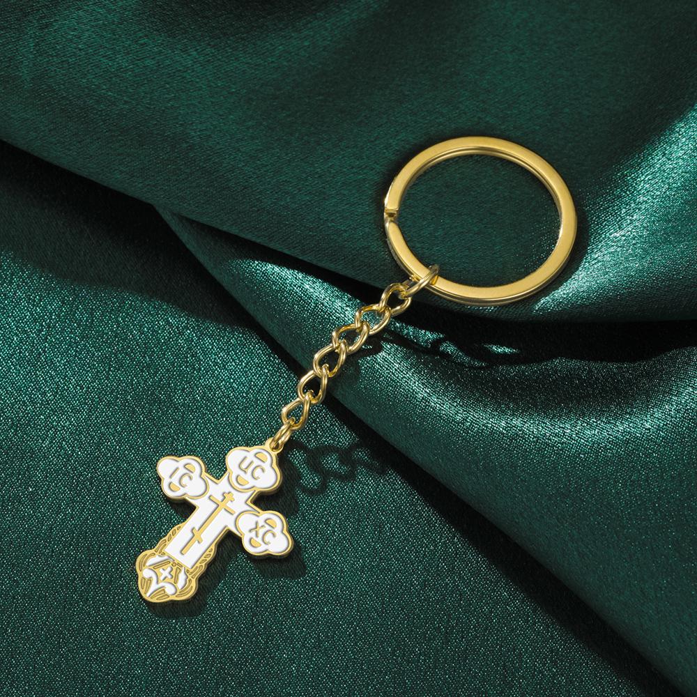 Dawapara Eastern Orthodox Cross Keychain Russian Orthodox Cross Keyring Crucifix Religious Christian Stainless Steel Jewelry
