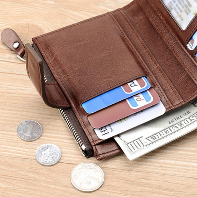PU Leder Herren Geldbörse Reißverschluss Nicht Entmagnetisierend Mehrere Fächer Vertikal Vintage Herren Geldbörse für