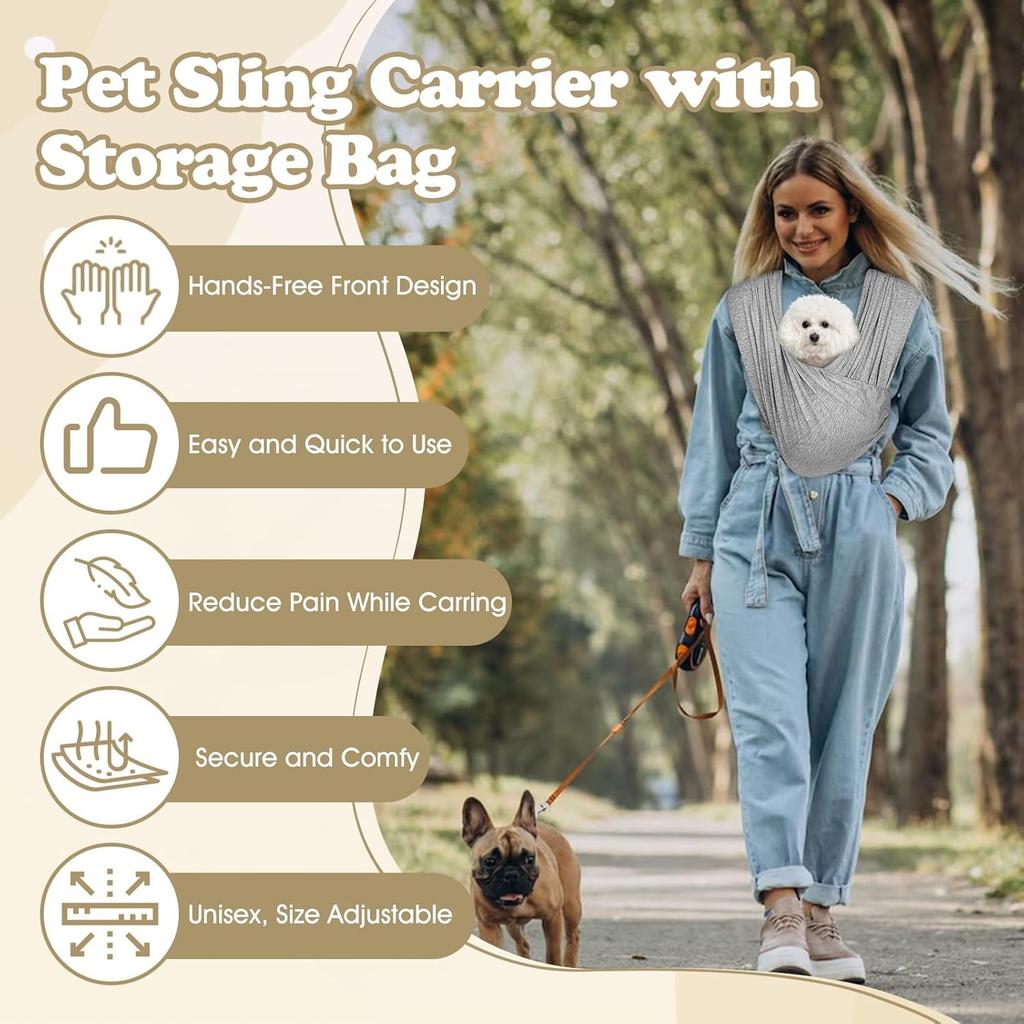 Large Dog Sling Carrier for Small Dogs, Front Facing Carrier for Cats Puppy Sling Wrap Chest, Adjustable Dog Outing Bag, Hands-Free Pet Holder for