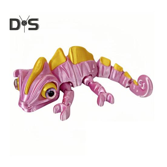 3D Printed Chameleon Figurine Movable Eyes Mini Lizard Figure Articulated Animal Model Toy Home Office Bookshelf Desktop Decoration Ornament