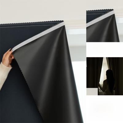 Simple Solid Color Blackout Curtains Self-adhesive No Drilling Privacy Curtains Sunshade Curtains for Bedroom Bathroom