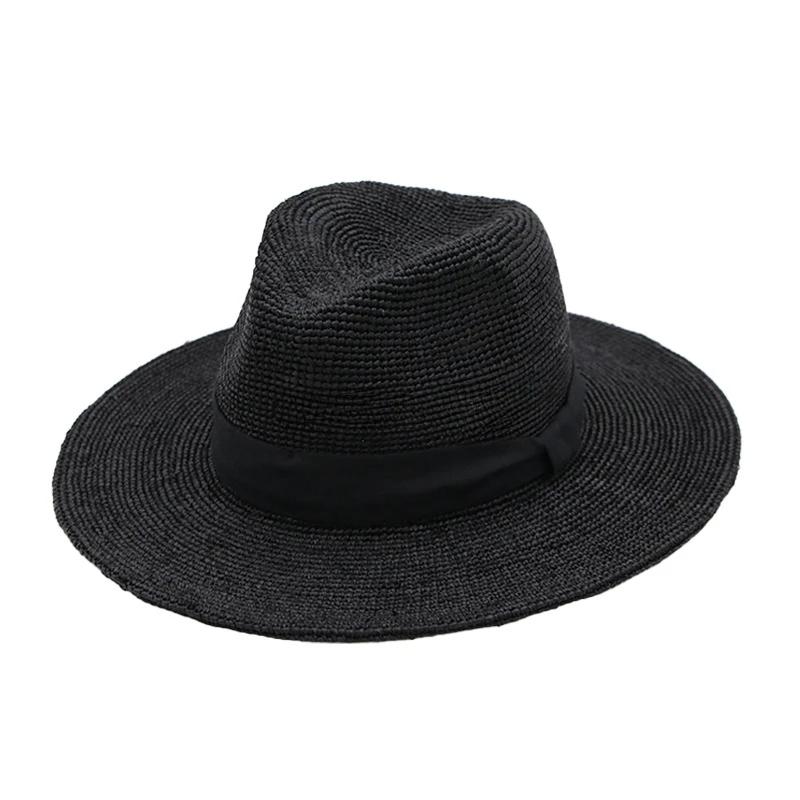 Summer Natural Raffia Jazz Top Sun Hats Women High-Quality Double-Deck Straw Hat Unisex Beach Sun Protection Sunshade Panama Hat