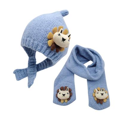 2 Stück Kleinkind Baby Mädchen Jungen Cartoon Winter Warm Strickmütze+Schal Warmhalten Set