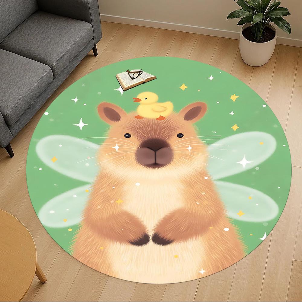 1pc Fairy Quokka Round Chair mat office Area Rug - Non-Slip, Floor Mat for Office, Bedroom, and Indoor Decor p127156
