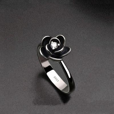 925 Silver Plated Rose Flower Engagement Ring for Women with Diamond Creative Fashion Jewelry