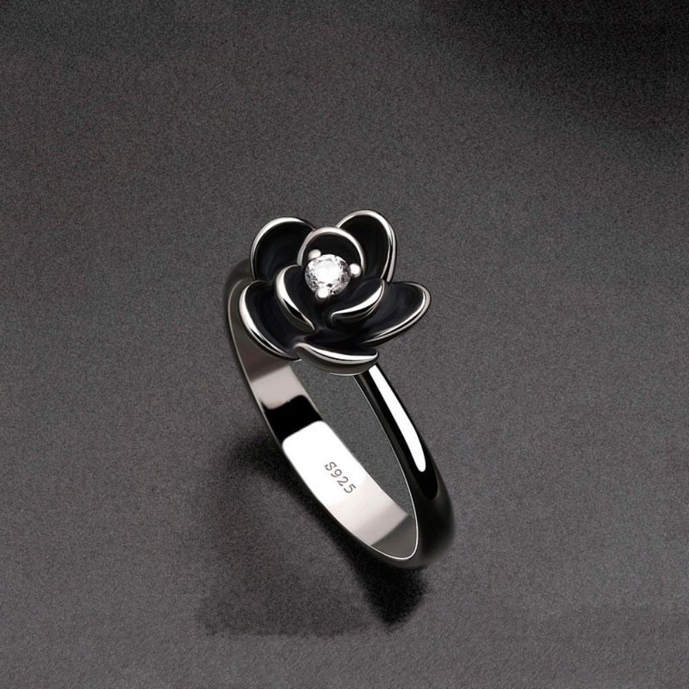 925 Silver Plated Rose Flower Engagement Ring for Women with Diamond Creative Fashion Jewelry No. 5