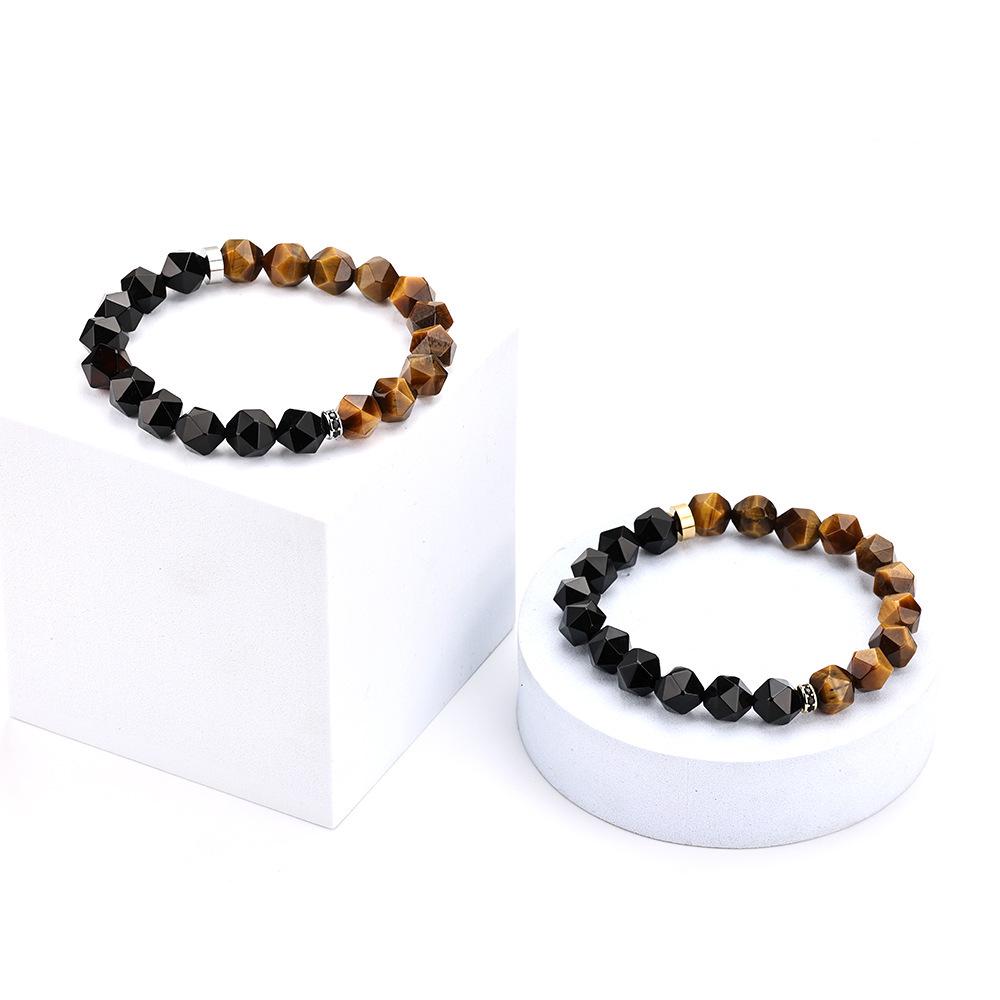 Men's Geometric Agate Tiger Eye Stone Bead Bracelet