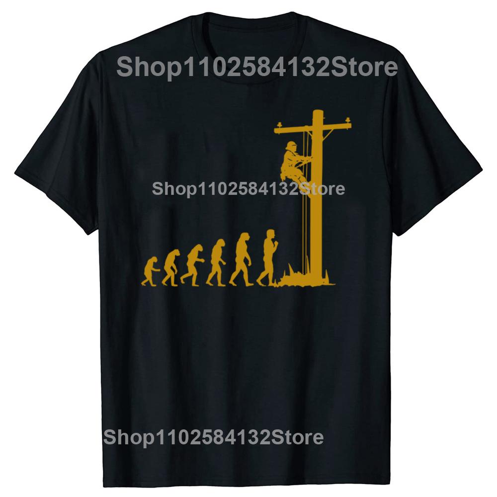 Lustige Einzigartige Evolution Von Freileitungsmonteur Elektriker Grafik T-Shirts Herren Mode Lässiges T-Shirt 100% Baumwolle Locker Übergroßes T-Shirt