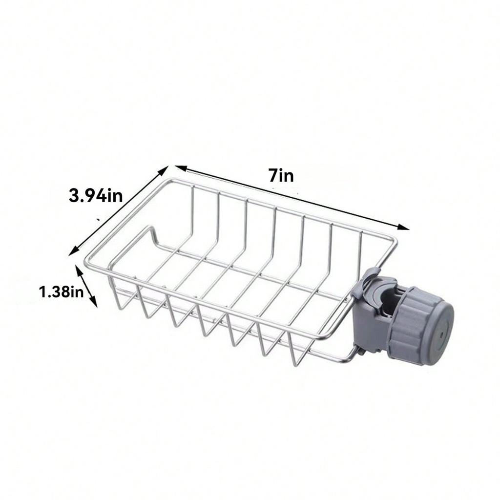 Faucet Sponge Holder for Kitchen Sink, Sponge Drain Rack, Stainless Steel Hanging Storage Rack, Soap Dish Brush Dishcloth