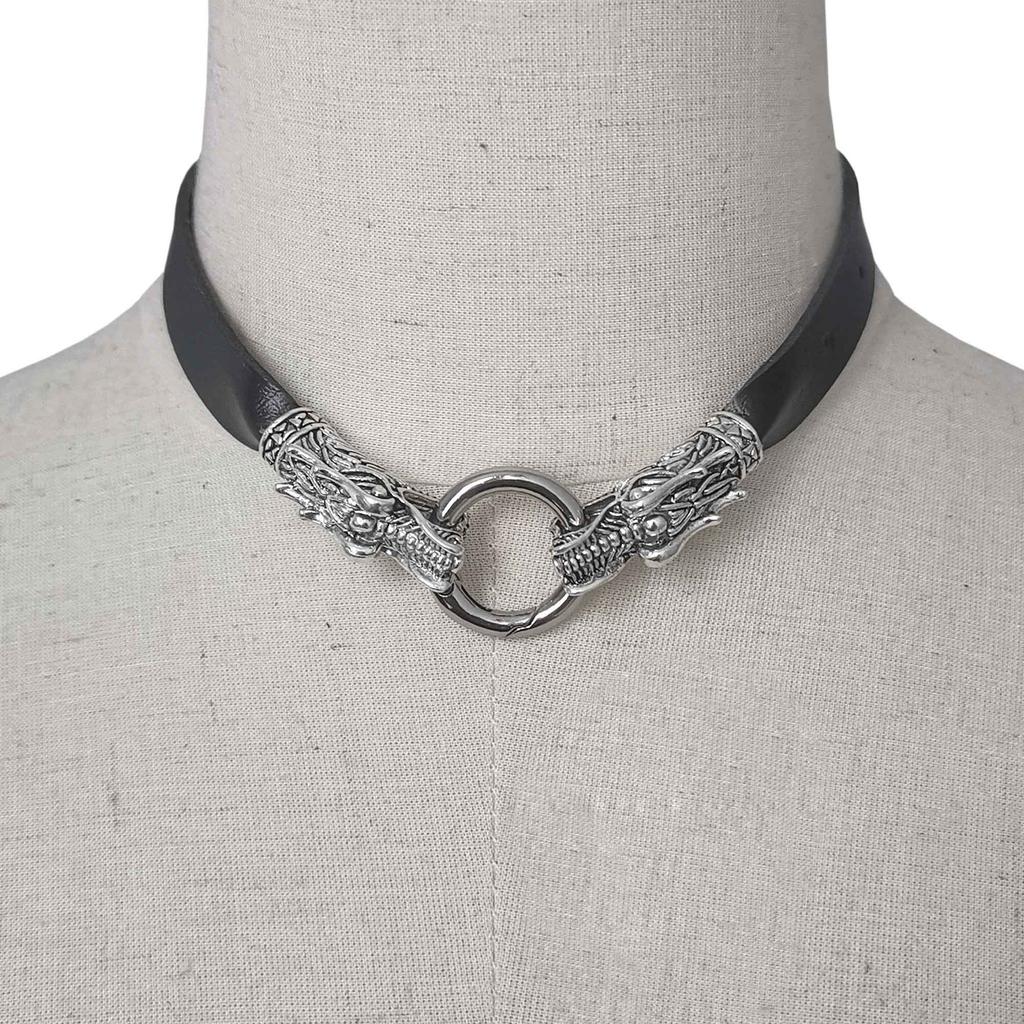 Punk Dragon Head Choker, Dark Vintage Ethnic PU Leather Clavicle Necklace