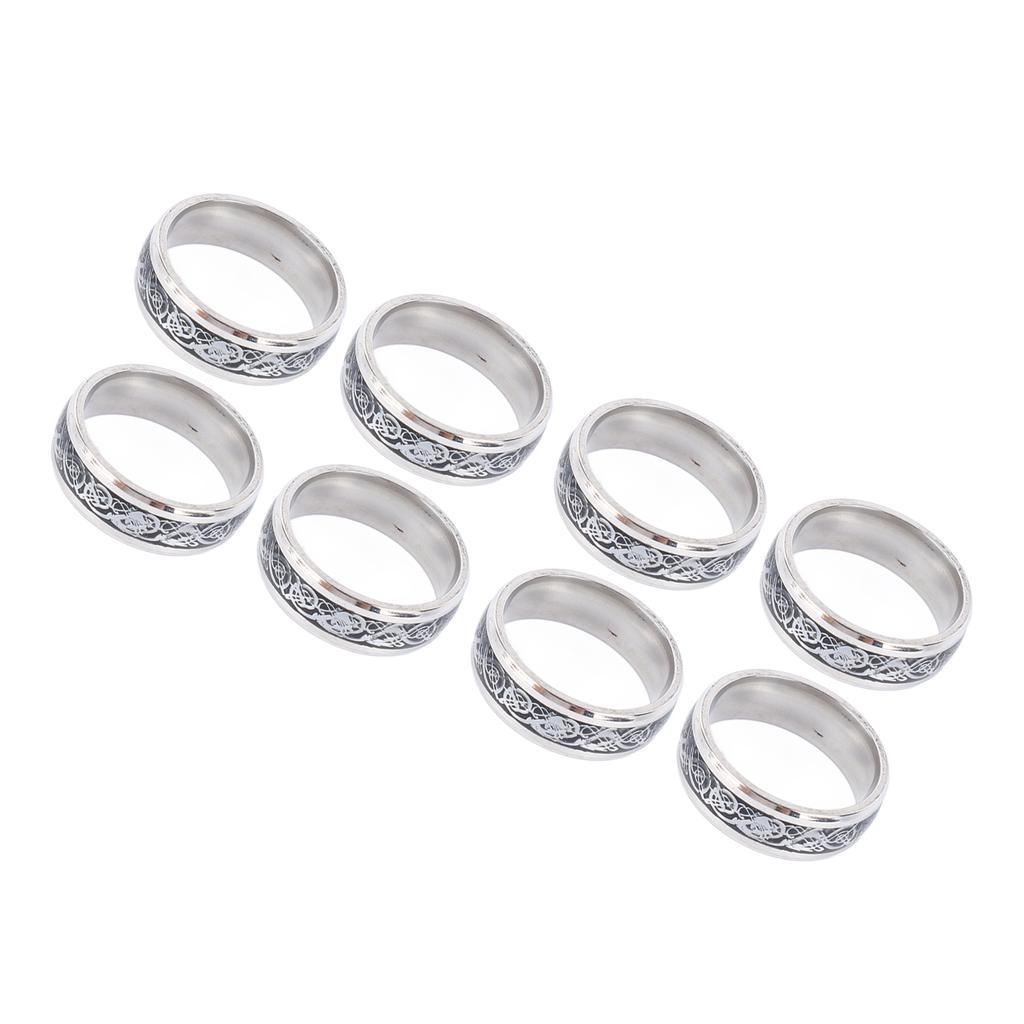 8pcs Dragon Pattern Ring Men Stainless Steel Fashionable Elegant Ring Jewelry Accessory for Dating Party