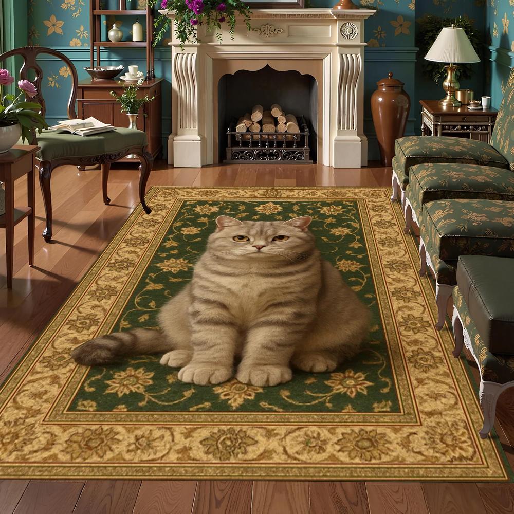 Vintage Floral Cat Printed Carpet Bohemian Style Border Door Mat Living Room Bedroom Decoration Rug