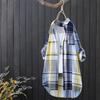 Plaid Cotton Mid Length Blouses Women Autumn  Long Sleeve Elegant Casual Shirt Korean Fashion New Loose Button Blouses